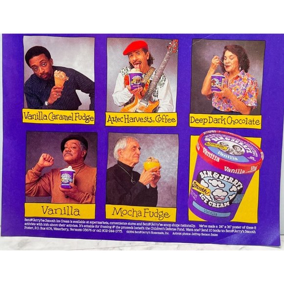 Ben & Jerrys Print Ad Vintage 1994 Ice Cream Famous Activists Carlos Santana - Picture 5 of 6